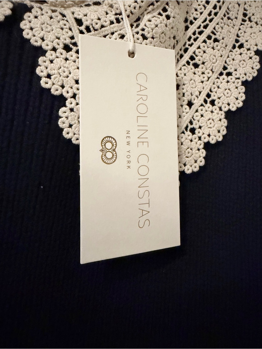 Gorgeous 💙 Caroline Constas Navy Knit Sweater with Crochet Collar +Puff Sleeves! - Picture 3 of 3